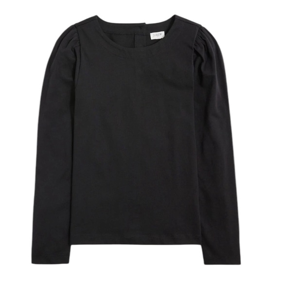 NEW J. CREW Factory Puff-sleeve button-back top in Black Cotton Knit Size Large - Picture 2 of 8